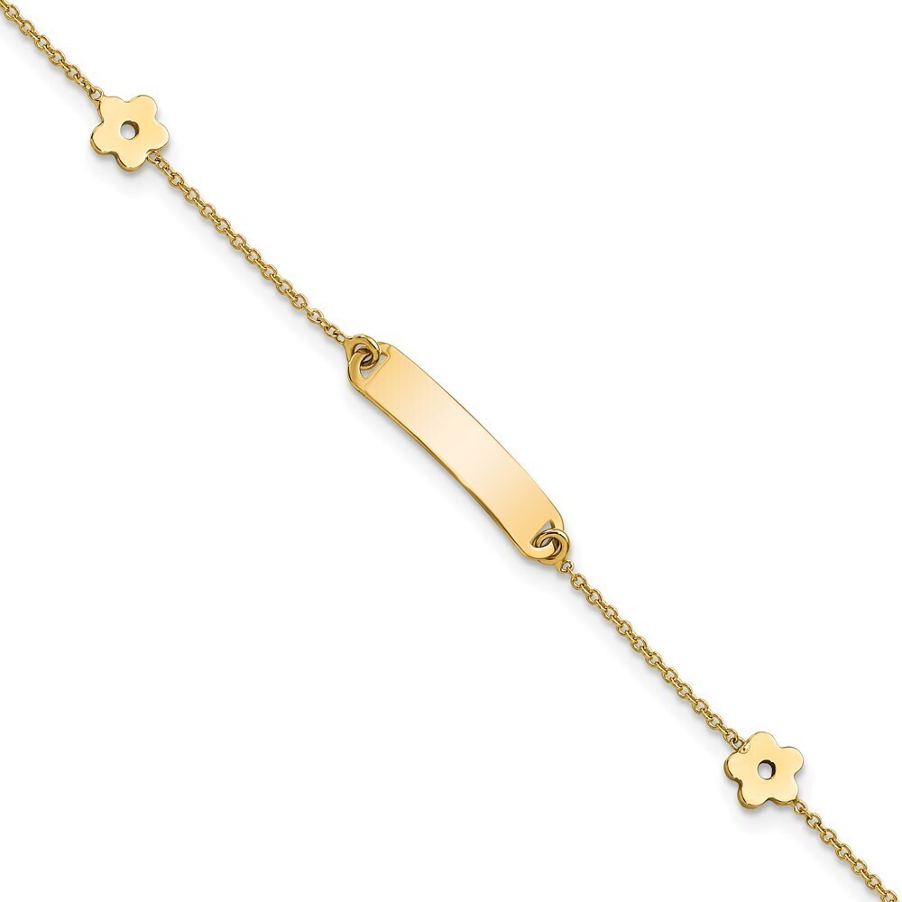14k Yellow Gold Polished ID with Flower s Bracelet